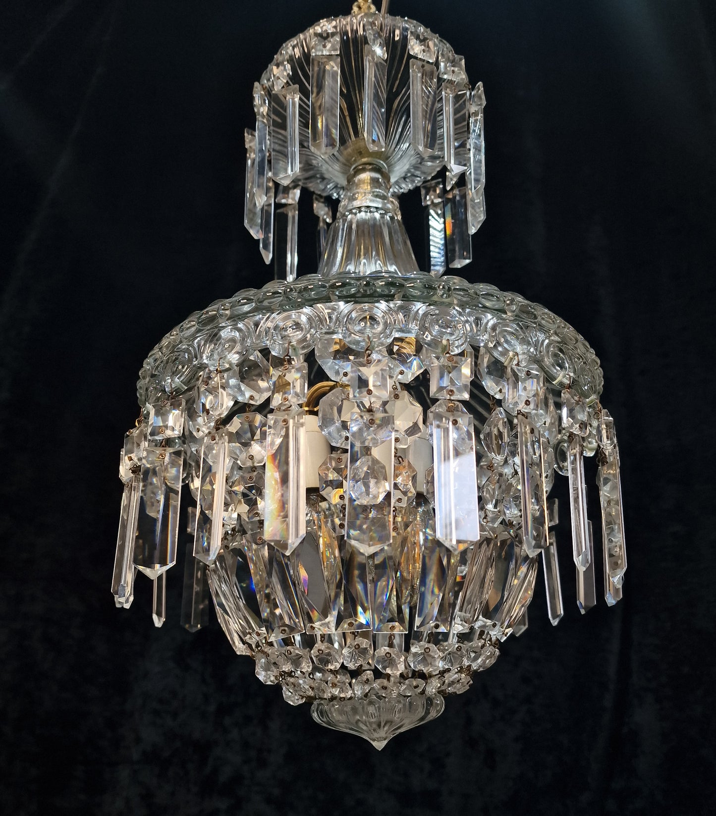 Stunning Heavy Antique French 3 Light Montgolfiere Crystal Brass Chandelier