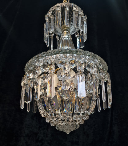 Stunning Heavy Antique French 3 Light Montgolfiere Crystal Brass Chandelier