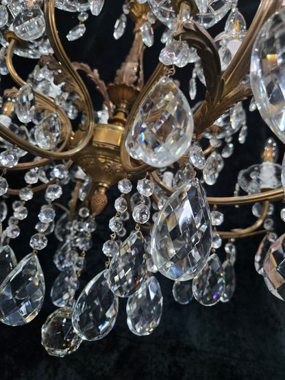 Fabulous Large Vintage Italian Heavy 8 Arm 16 Light Brass Crystal Chandelier
