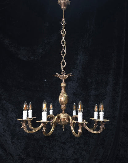 Beautiful Large Heavy Vintage Solid Brass 8 Arm Italian Chandelier Ceiling Light