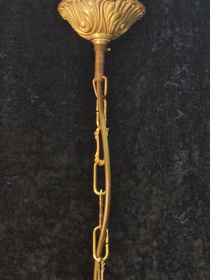 Gorgeous Vintage French Tall 1 Light Brass Glass Marie Therese Cage Chandelier