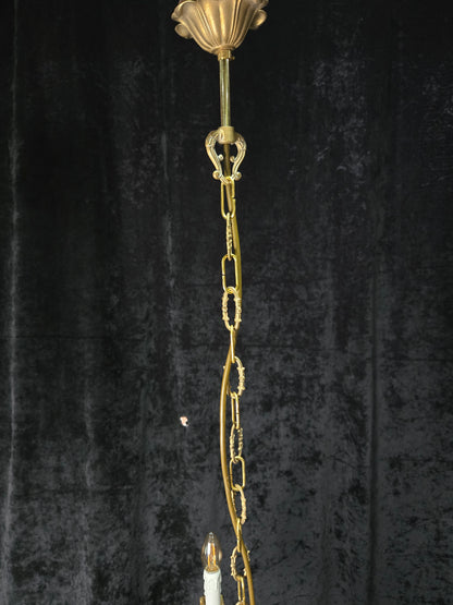 Traditional Antique French Solid Brass 3 Arm Rococo Style Chandelier Light