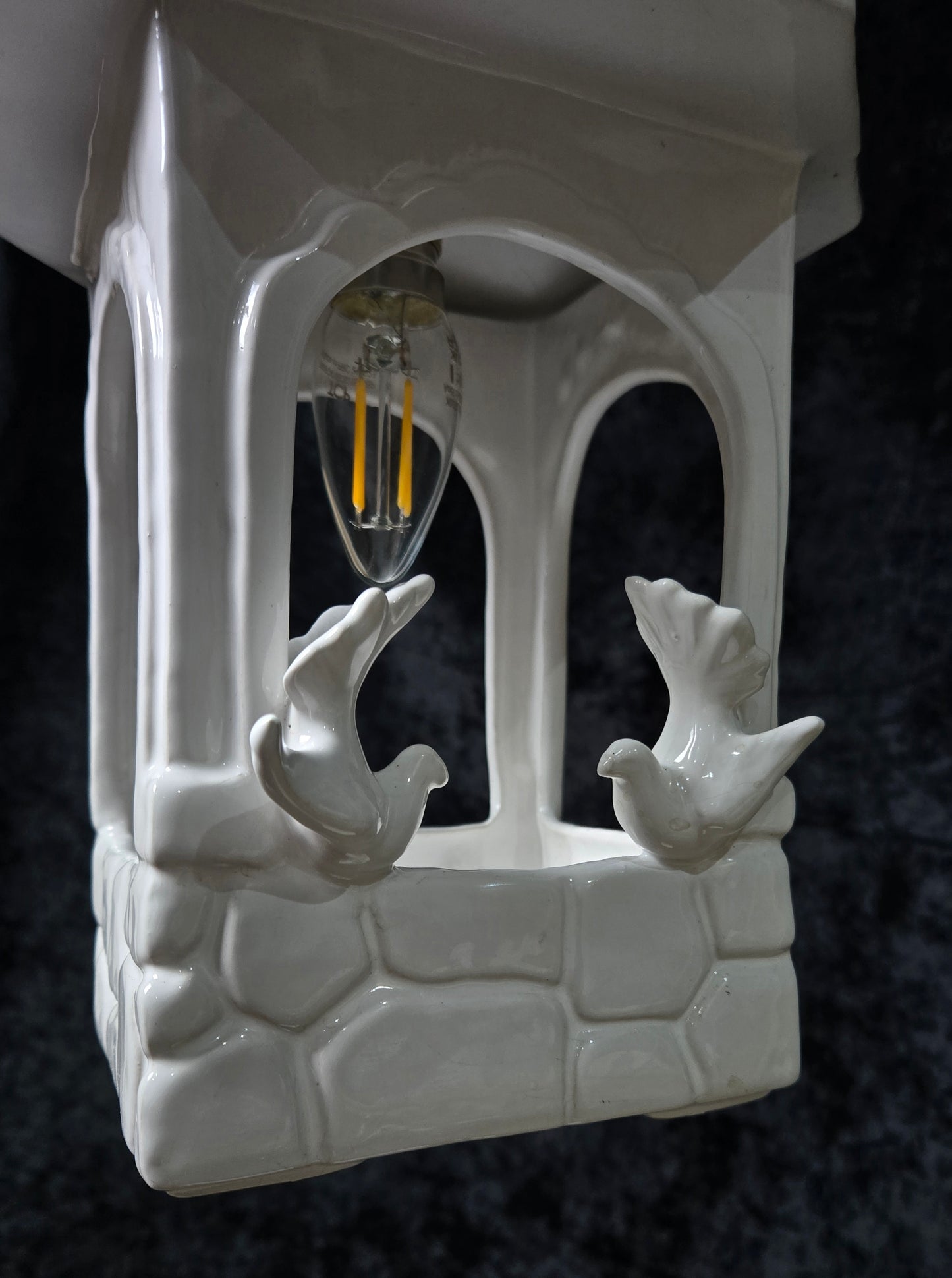 Unique Vintage White Ceramic Doves Hanging Lantern Ceiling LightUnique Vintage White Ceramic Doves Hanging Lantern Ceiling Light