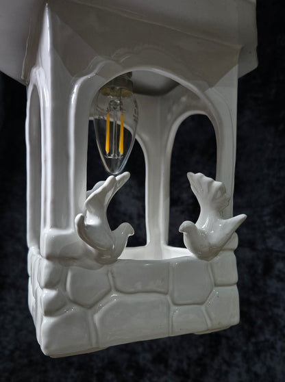 Unique Vintage White Ceramic Doves Hanging Lantern Ceiling LightUnique Vintage White Ceramic Doves Hanging Lantern Ceiling Light