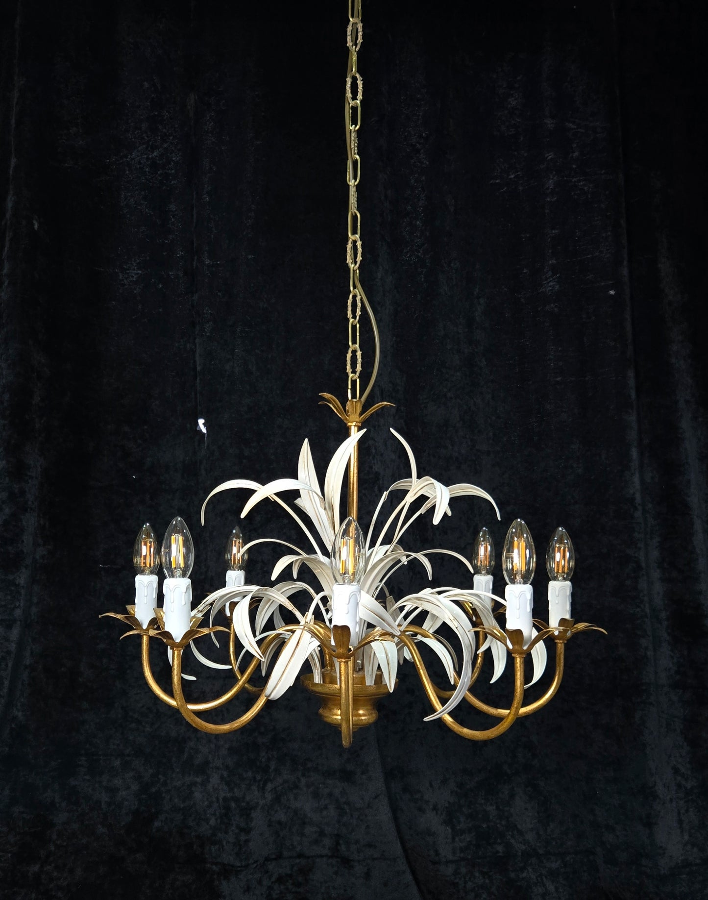 Lovely Vintage Italian MASCA Gilded Toleware 8 Arm Chandelier Ceiling Light
