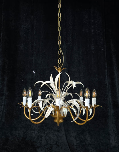 Lovely Vintage Italian MASCA Gilded Toleware 8 Arm Chandelier Ceiling Light