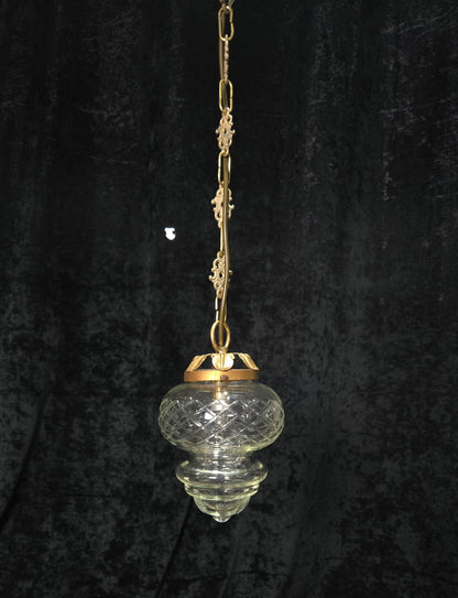 Lovely Vintage Clear Cut Glass Brass Hall Lantern Pendant Light