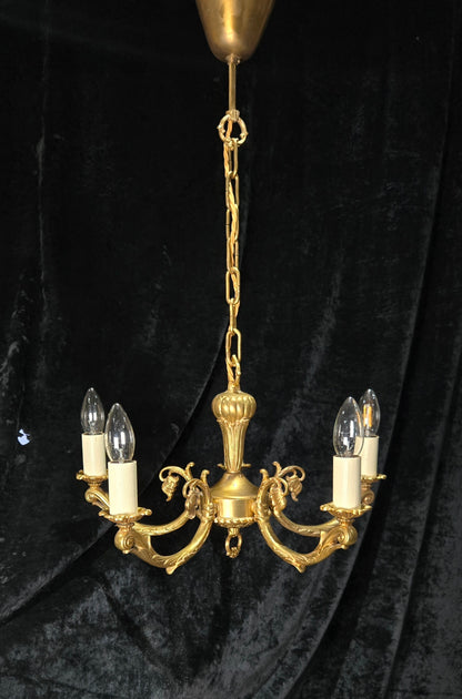 Traditional Vintage French 5 Arm Heavy Brass Flower Bud Chandelier ceiling Light