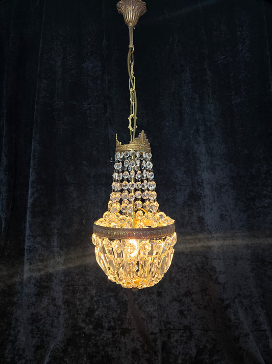 Traditional Antique French 1 Light Brass and Crystal Montgolfiere Chandelier