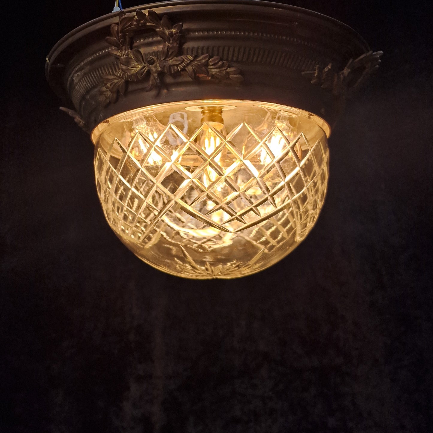 Classical Antique French Flush Mount Large 4 Light Cut Glass Ceiling Light