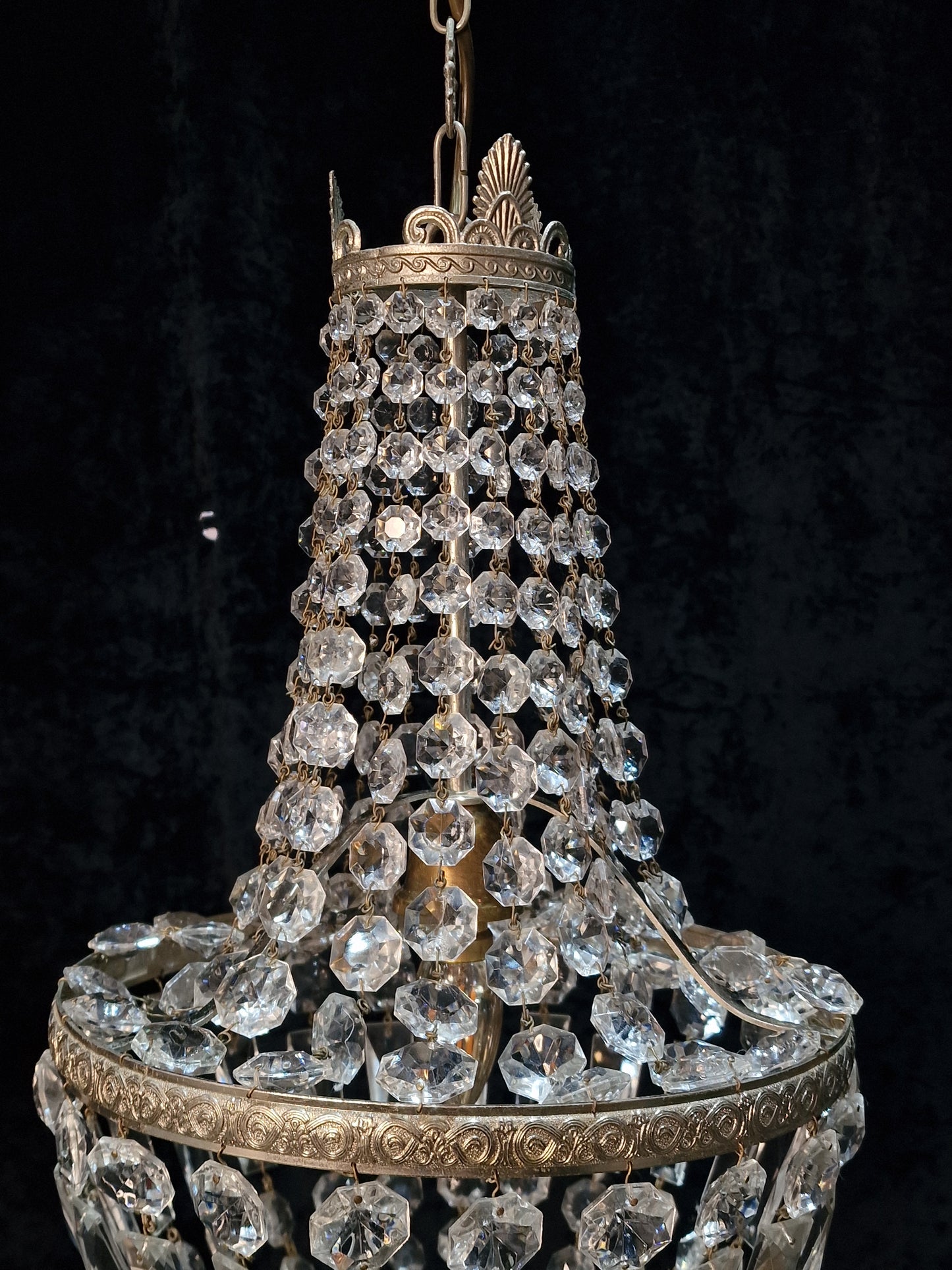 Lovely Vintage Italian Silver Bag and Tent Crystal 1 Light Chandelier Light