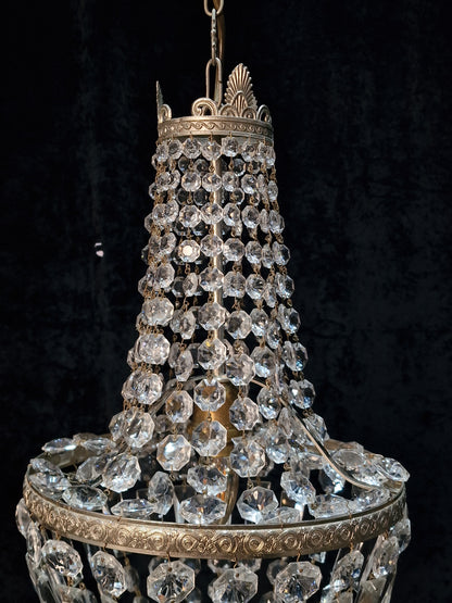 Lovely Vintage Italian Silver Bag and Tent Crystal 1 Light Chandelier Light