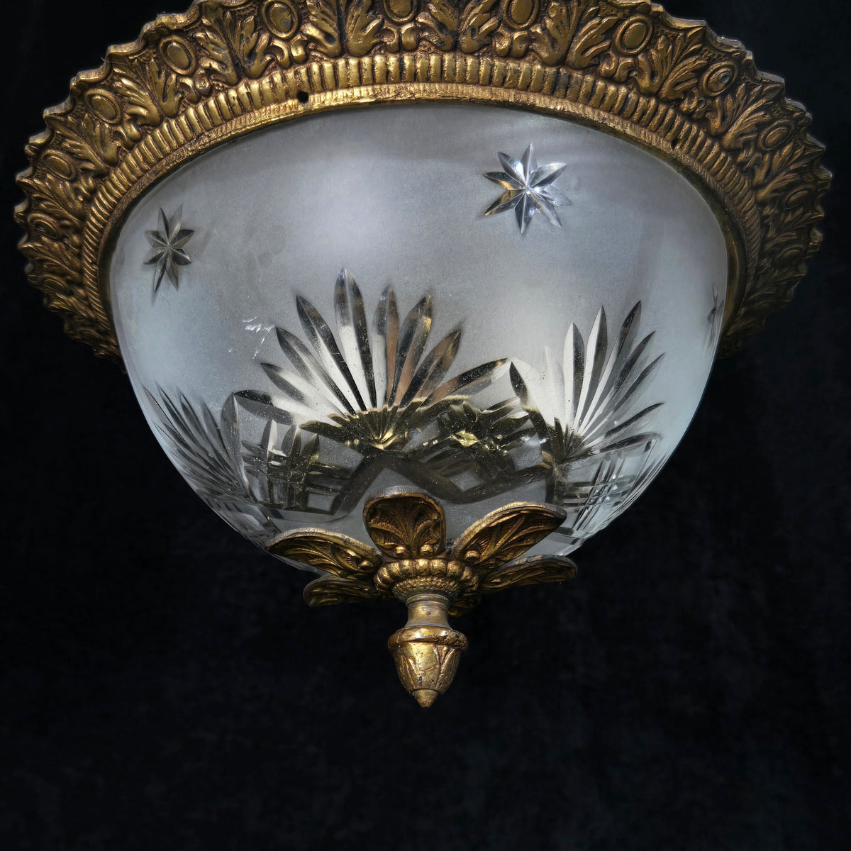 Lovely Vintage Brass Cut Glass Starburst 2 Light Spanish Lantern Chandelier