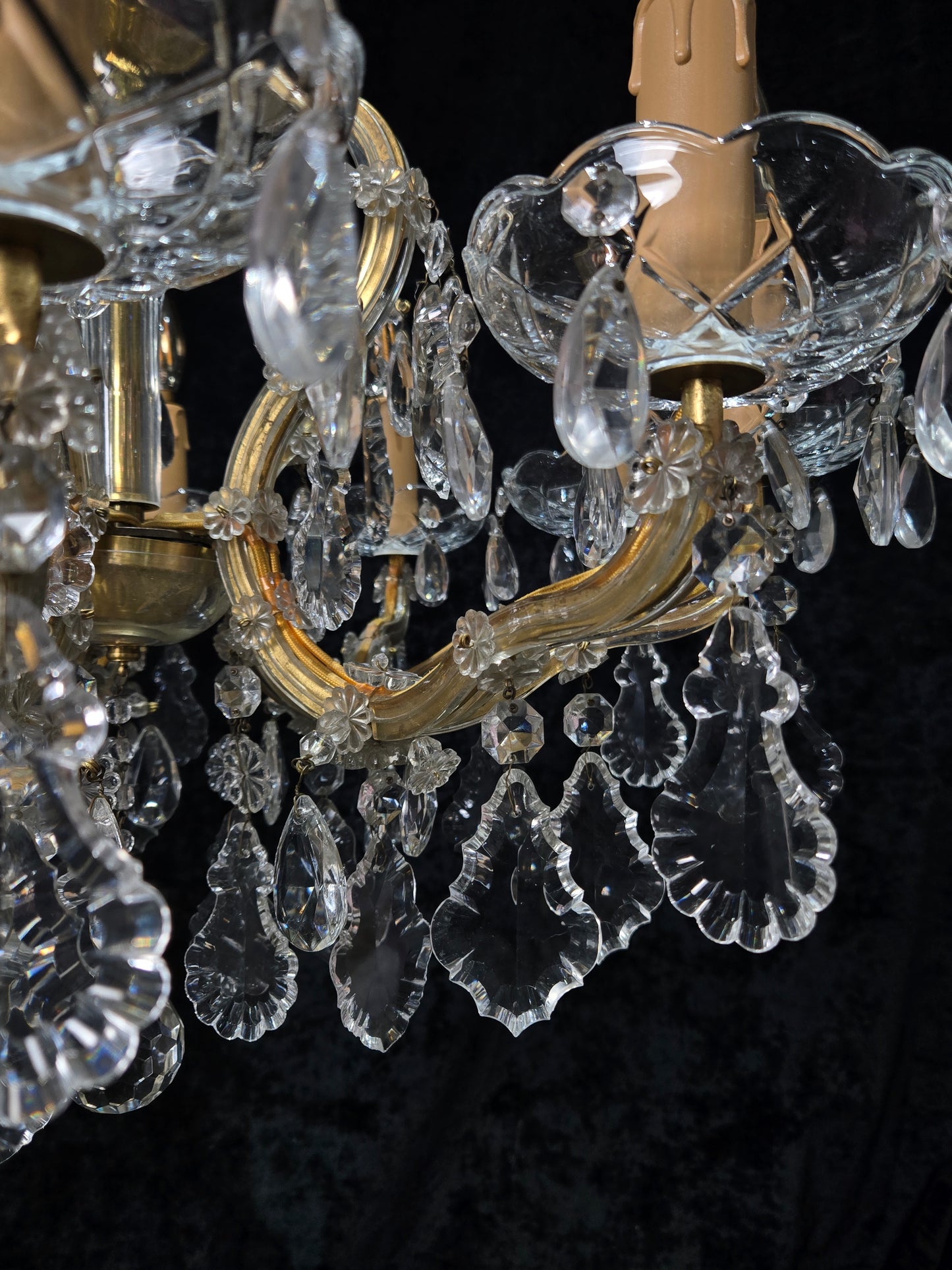 Stunning Vintage Made in Germany Marie Therese Crystal Brass 10 Light Chandelier