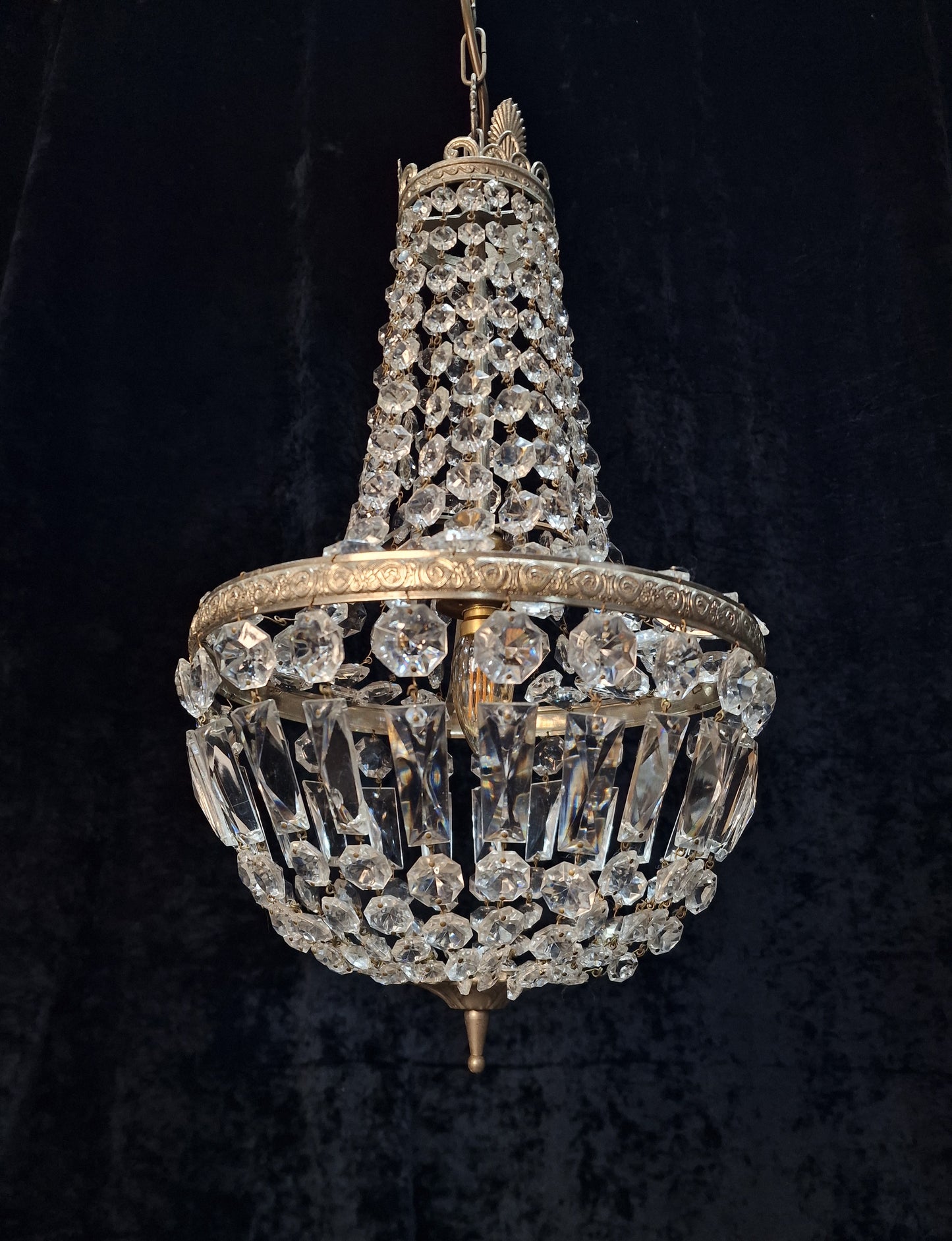 Lovely Vintage Italian Silver Bag and Tent Crystal 1 Light Chandelier Light