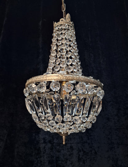 Lovely Vintage Italian Silver Bag and Tent Crystal 1 Light Chandelier Light