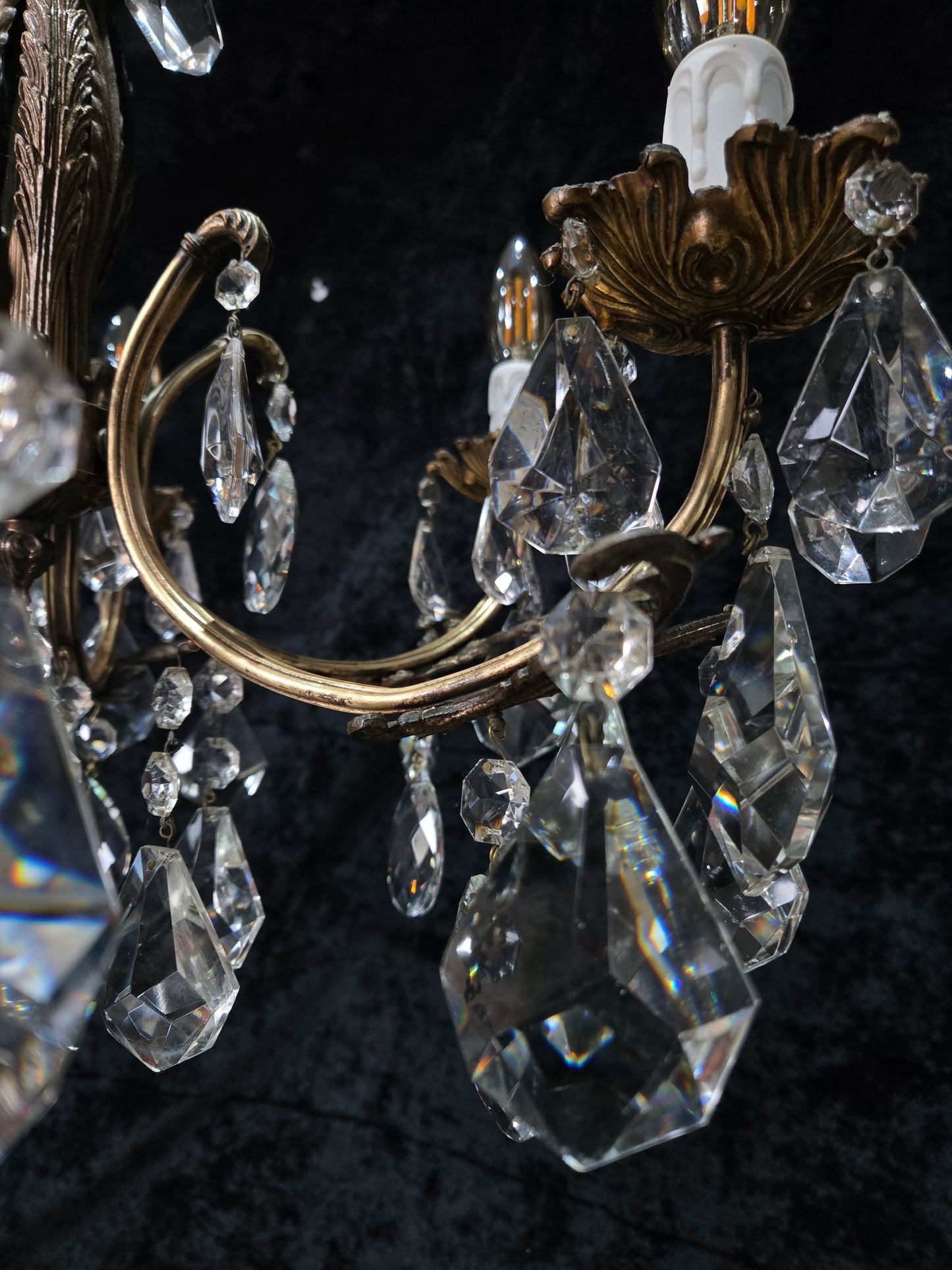 Fabulous Heavy Vintage Italian 6 Arm Leaf Crystal Chandelier Ceiling Light