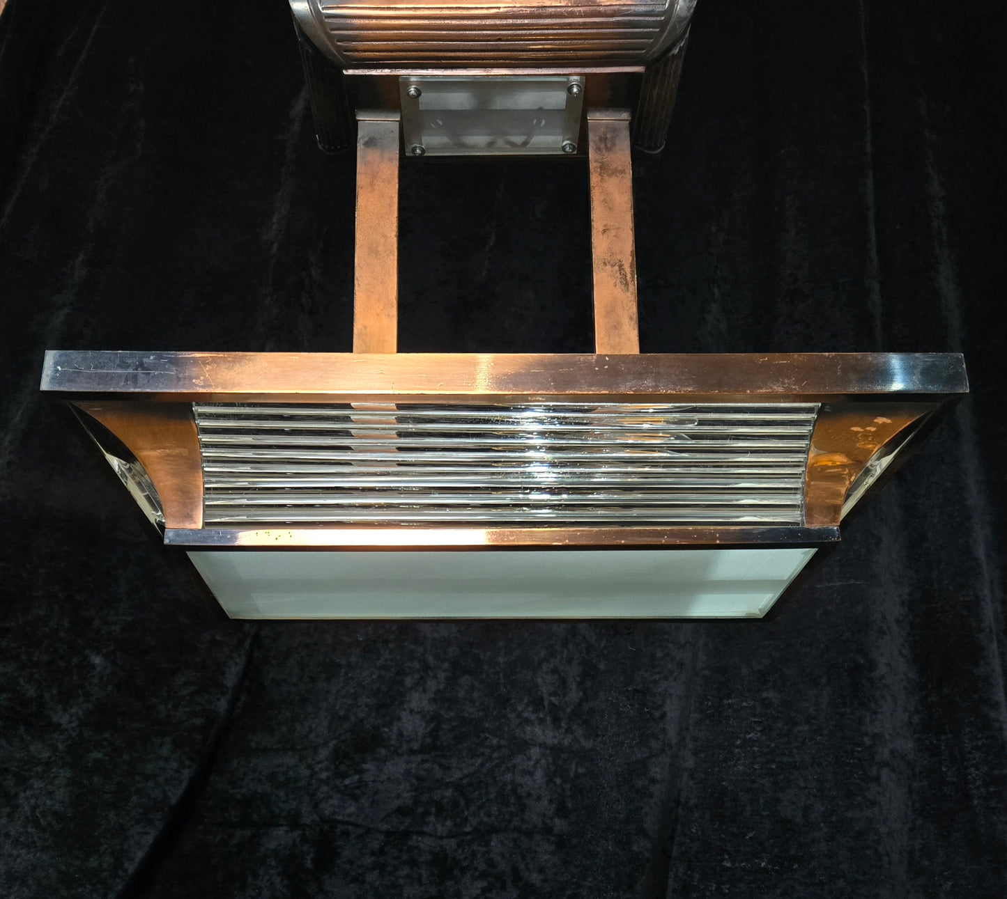 Heavy Antique French Art Deco Henri Petitot Atelier Copper 2 Light Chandelier
