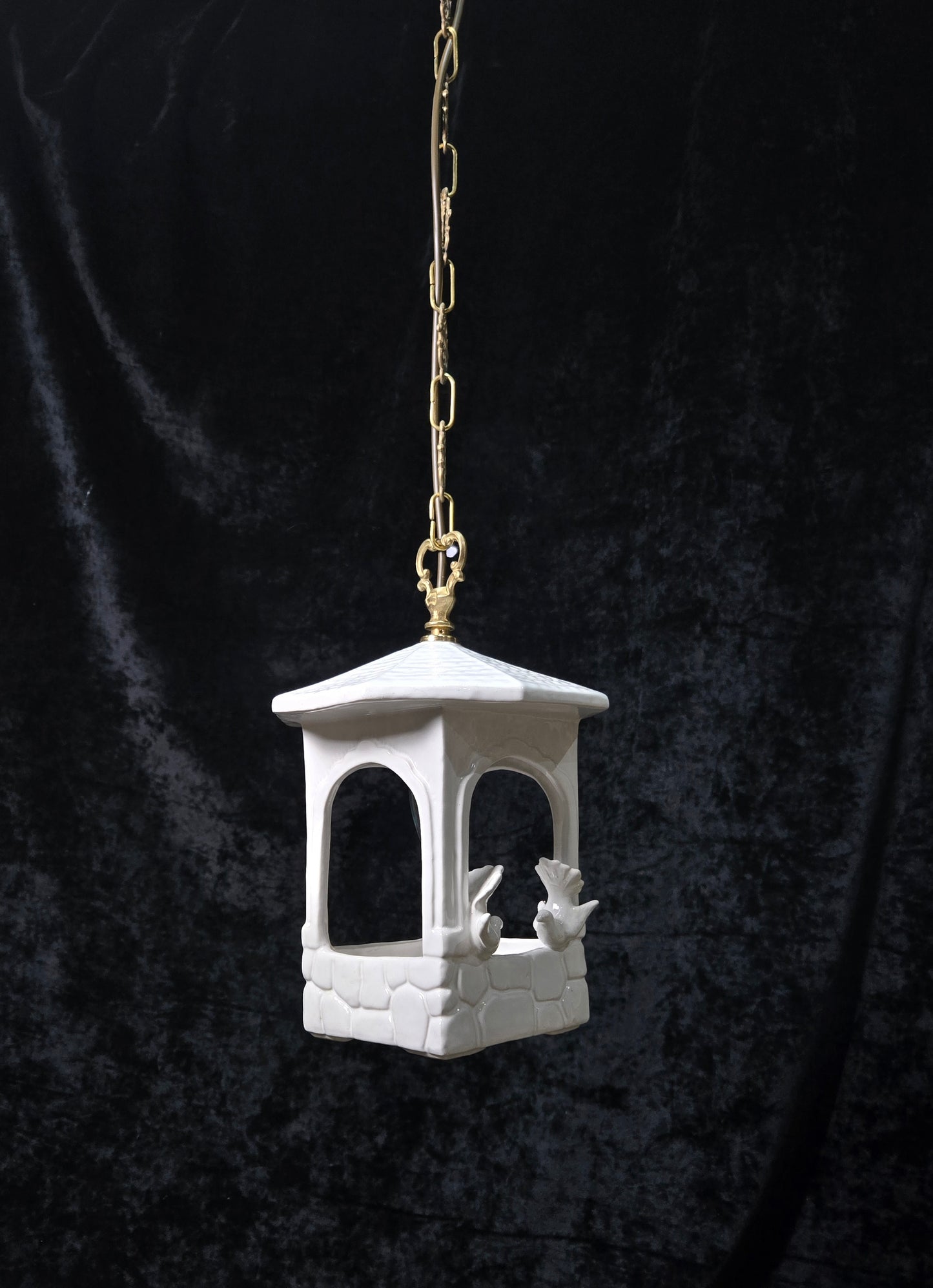Unique Vintage White Ceramic Doves Hanging Lantern Ceiling LightUnique Vintage White Ceramic Doves Hanging Lantern Ceiling Light