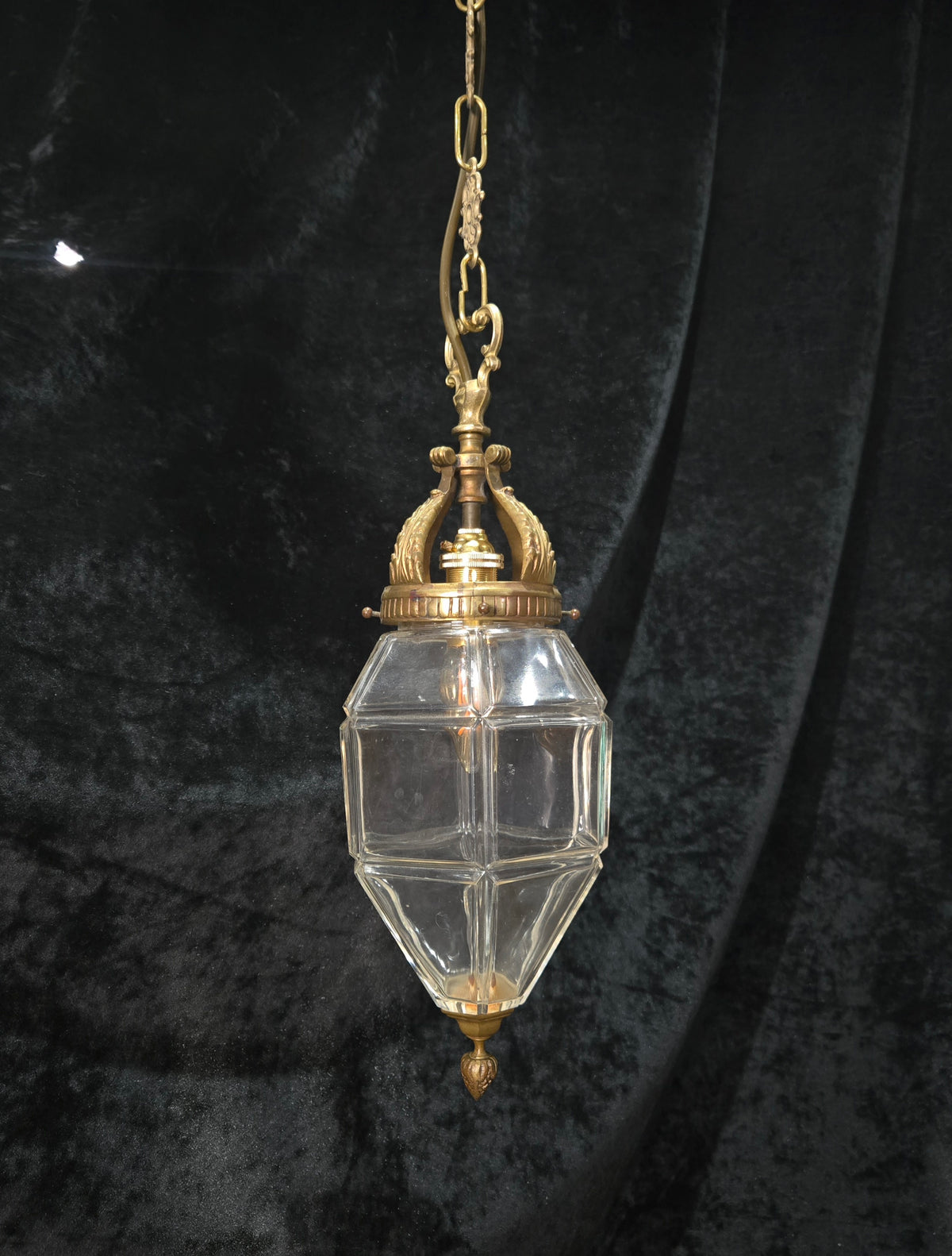 Traditional Vintage French Brass Geometric Clear Glass 1 Light Lantern