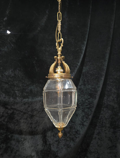 Traditional Vintage French Brass Geometric Clear Glass 1 Light Lantern