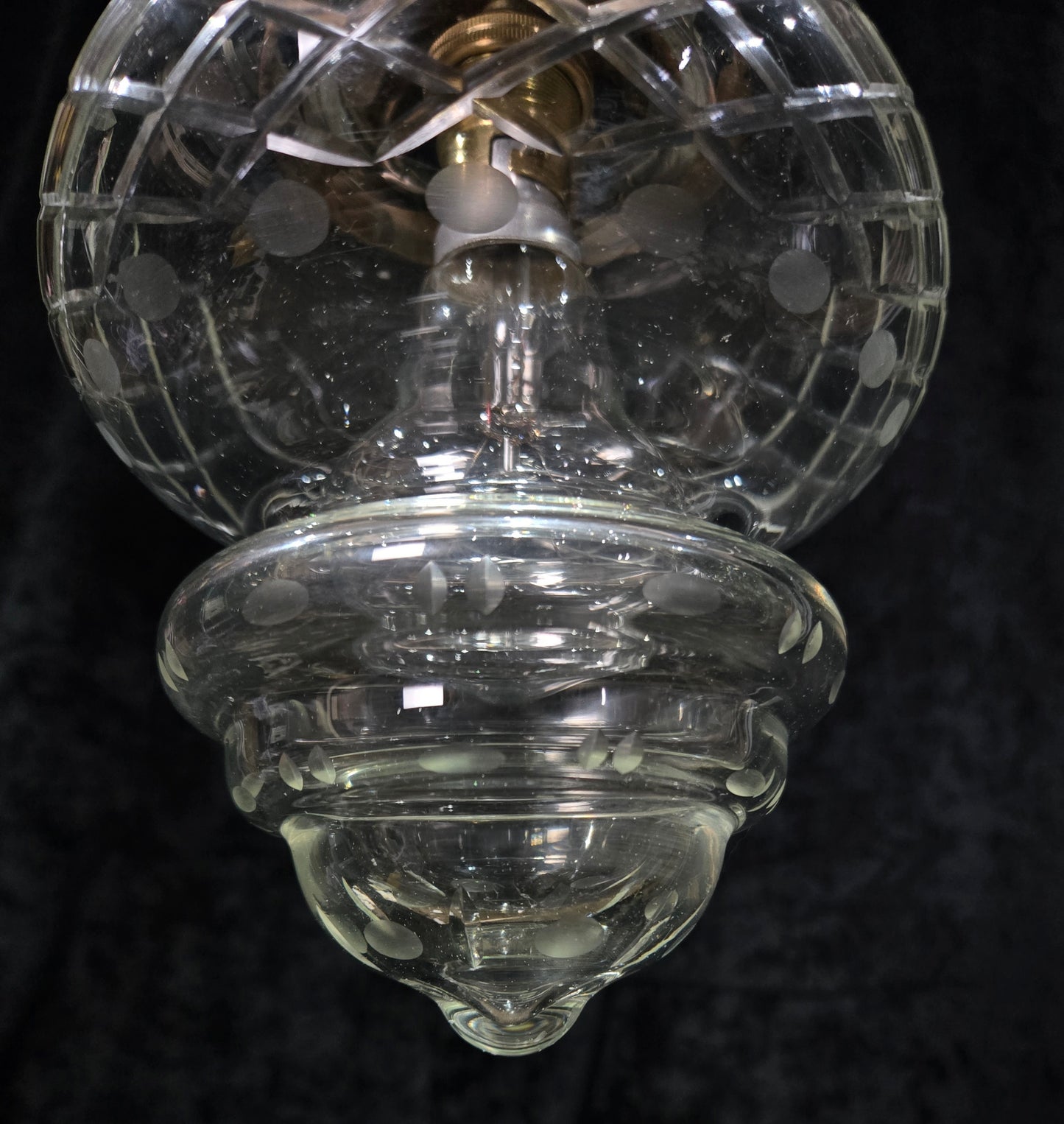 Lovely Vintage Clear Cut Glass Brass Hall Lantern Pendant Light