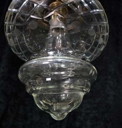 Lovely Vintage Clear Cut Glass Brass Hall Lantern Pendant Light
