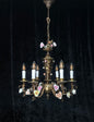 Fabulous Vintage Italian 6 Arm Brass Florentine Flower Roses Chandelier Light