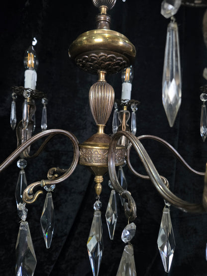 Classical Vintage Italian 5 Arm Crystal Brass Lady Figures Chandelier Light