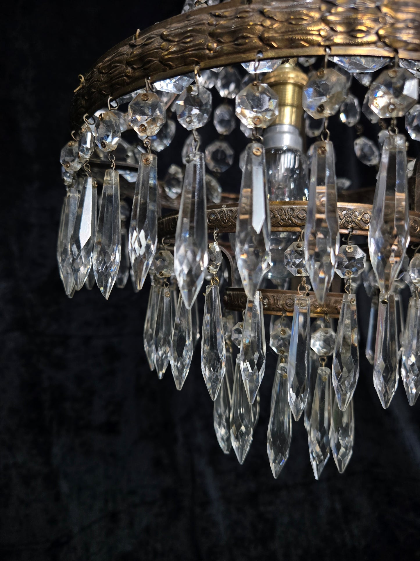 Beautiful Antique French 3 Tier Waterfall Montgolfiere Crystal Brass Chandelier