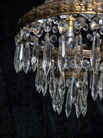 Beautiful Antique French 3 Tier Waterfall Montgolfiere Crystal Brass Chandelier