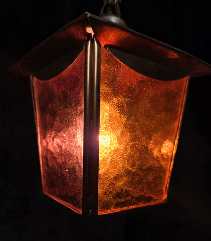 Lovely Vintage French Coloured Glass Copper Lantern Ceiling Light
