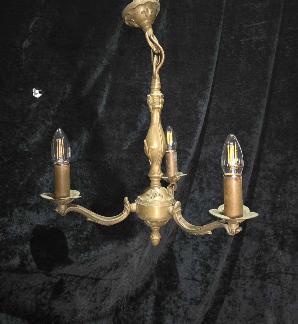 Art Nouveau Style Vintage French Bronze Veritable 3 Arm Chandelier Ceiling Light