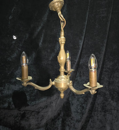 Art Nouveau Style Vintage French Bronze Veritable 3 Arm Chandelier Ceiling Light