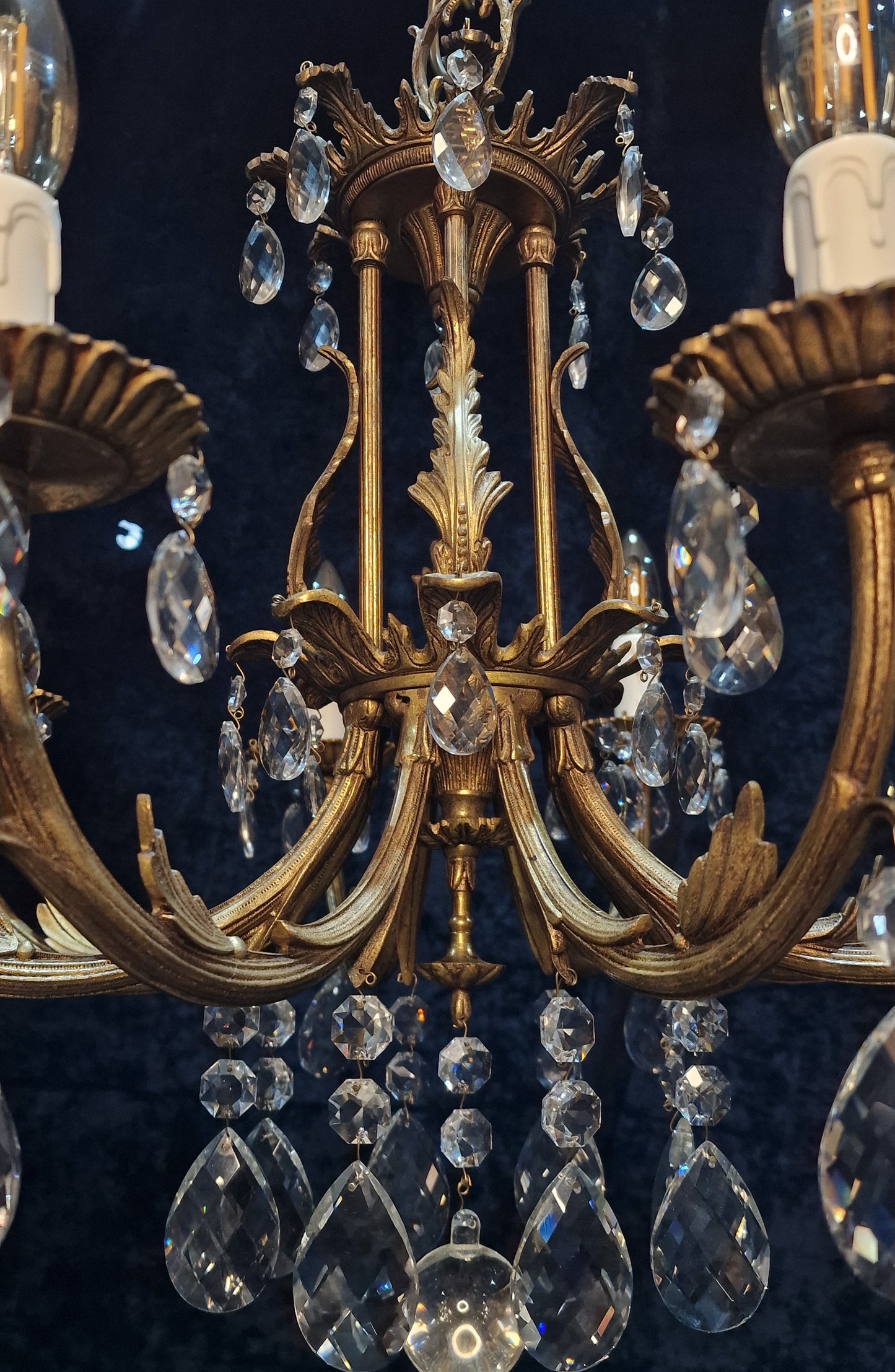 Stunning Heavy Large Antique Vintage French Brass Crystal 8 Arm Chandelier Light