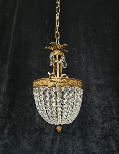 Traditional Antique French 3 Light Brass Bronze Crystal Empire Chandelier
