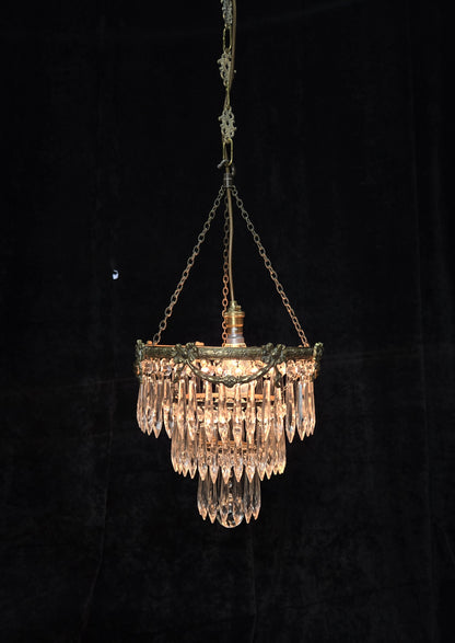 Fabulous Antique French Empire Style Brass Crystal Bows Chandelier Ceiling Light