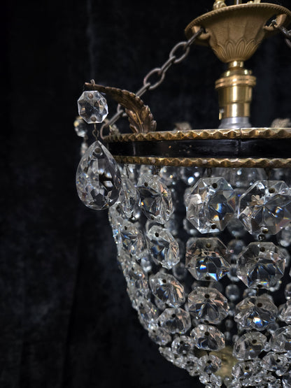 Stunning Antique French Empire Style Brass Crystal Leaf Chandelier Ceiling Light