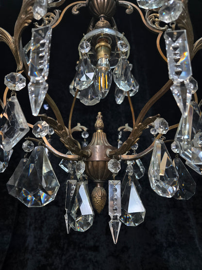 Elegant Vintage Italian 1 Light Cage Crystal Brass Chandelier Ceiling Light