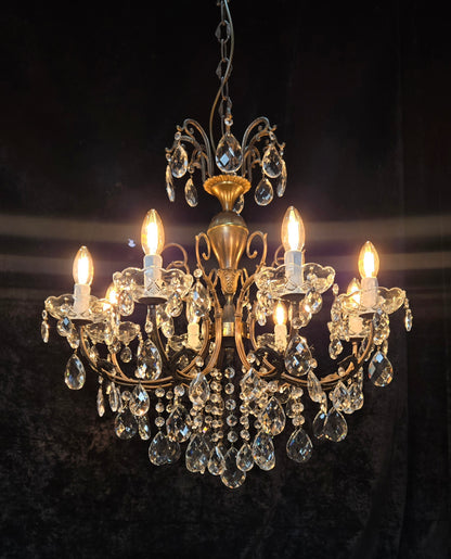 Fabulous Large Vintage Italian Heavy 8 Arm Leaf Crystal Chandelier Ceiling Light