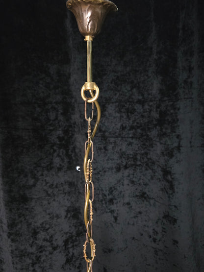 Gorgeous Vintage Italian 8 Arm Crystal Brass Leaf Chandelier Ceiling Light