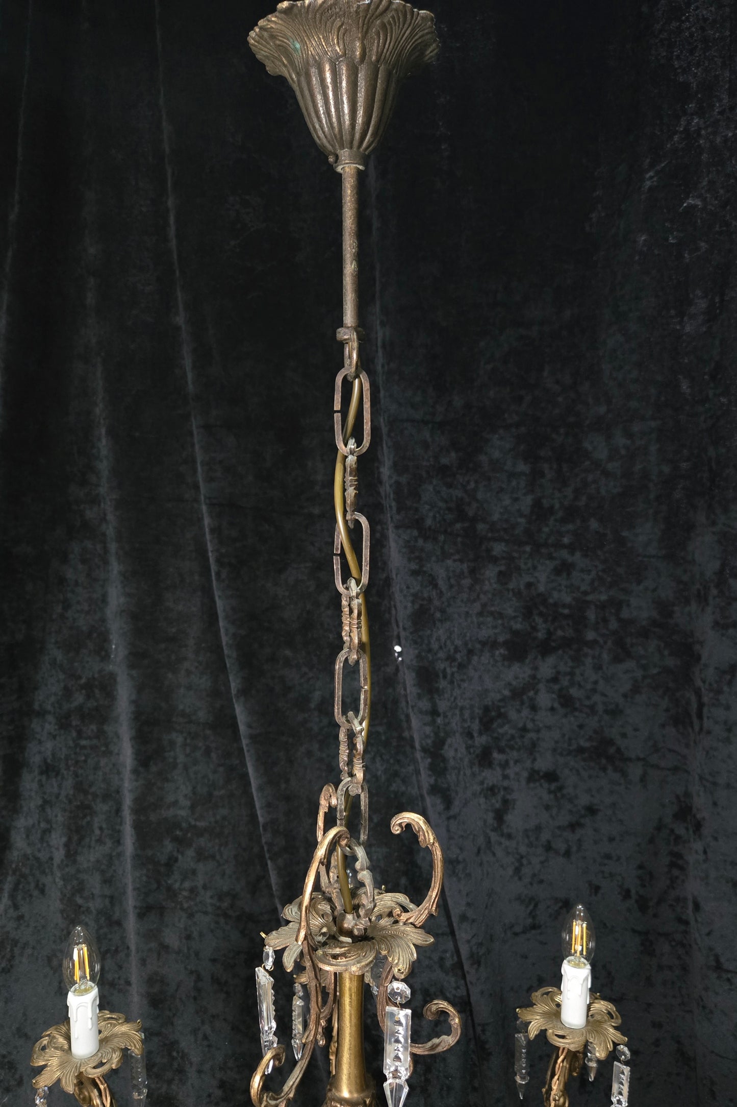 Fabulous Vintage Italian 8 Arm Large Brass Crystal Cherub Chandelier Light