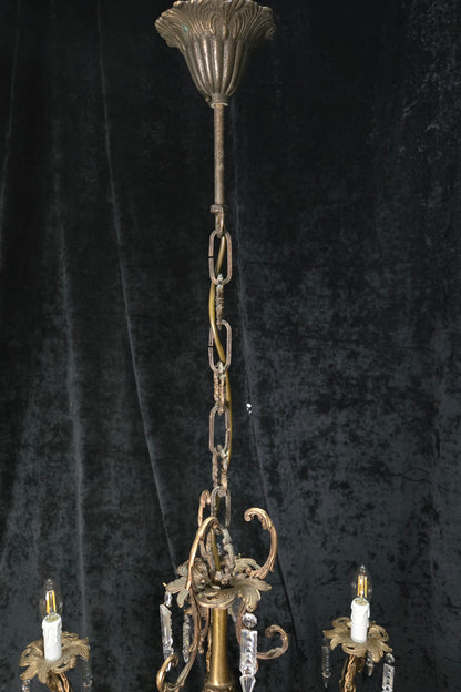 Fabulous Vintage Italian 8 Arm Large Brass Crystal Cherub Chandelier Light