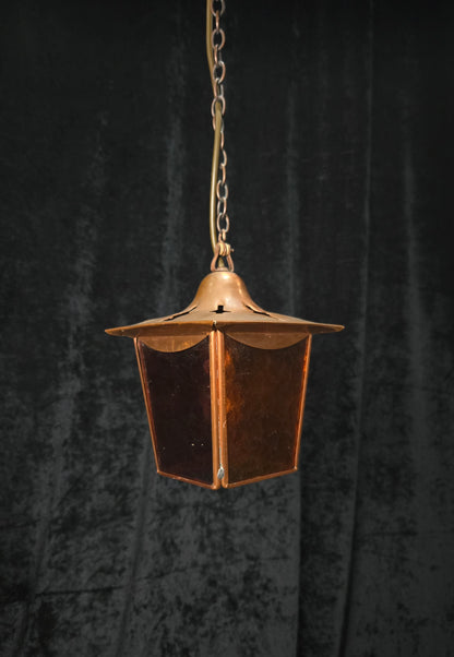 Lovely Vintage French Coloured Glass Copper Lantern Ceiling Light