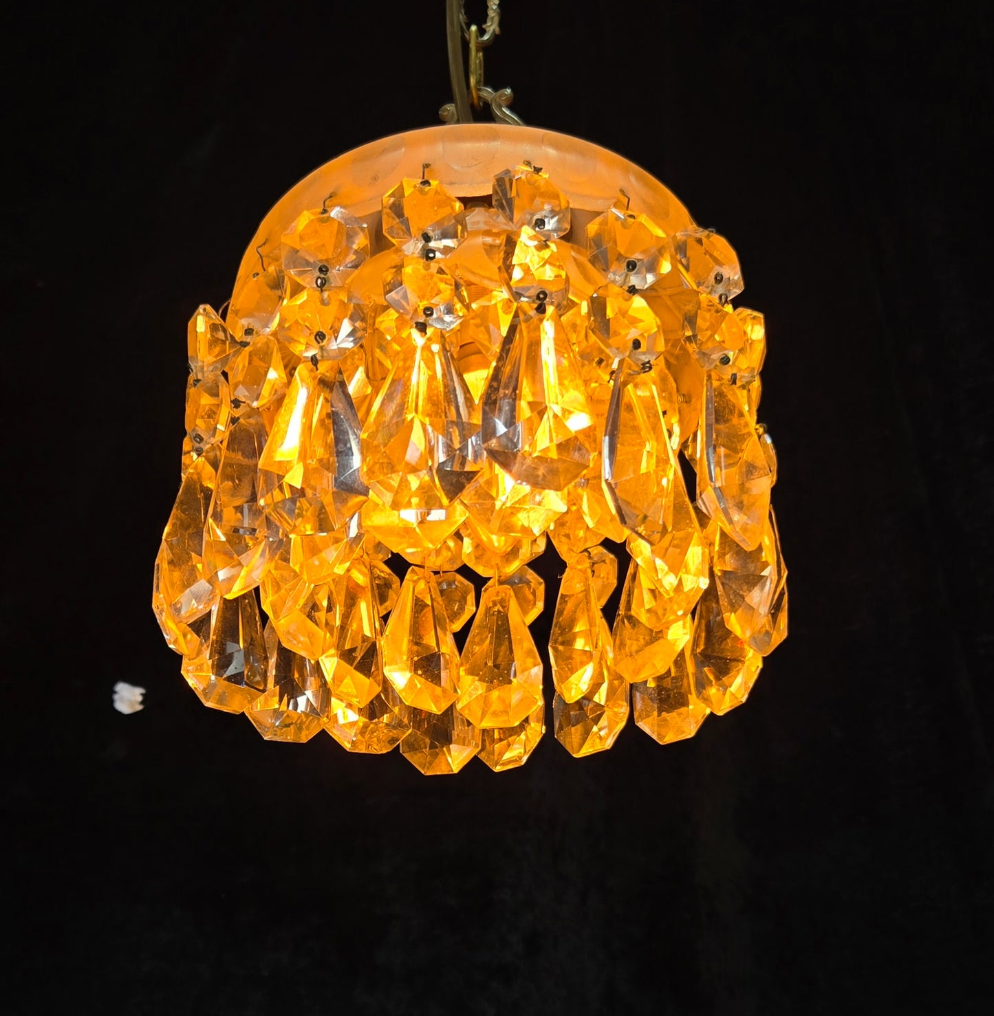 Classical Antique Czech 2 Tier Crystal Glass Brass Pendant Light Chandelier