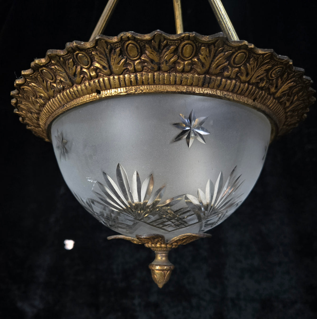 Lovely Vintage Brass Cut Glass Starburst 2 Light Spanish Lantern Chandelier