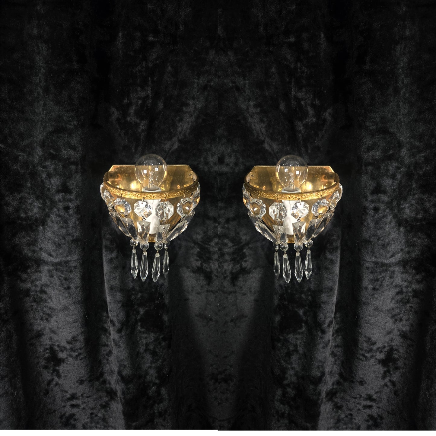Stunning Pair Antique French Brass Crystal Montgolfiere Sconces Wall Lights