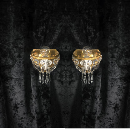 Stunning Pair Antique French Brass Crystal Montgolfiere Sconces Wall Lights