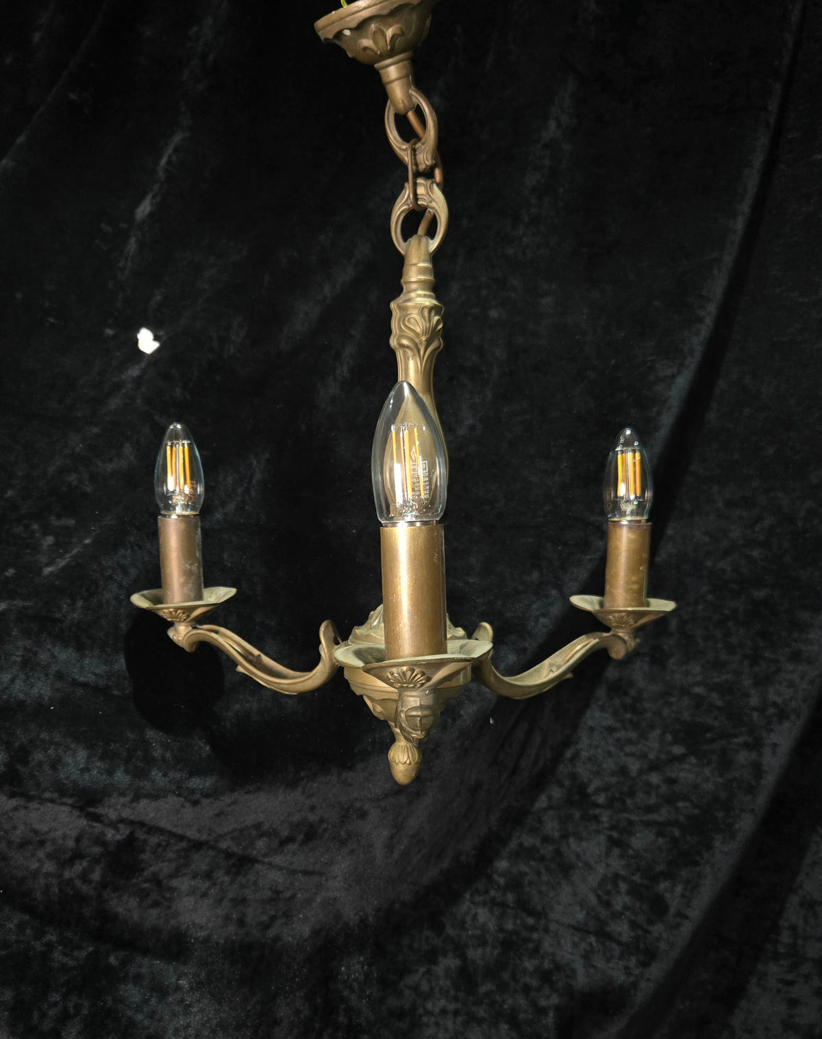 Art Nouveau Style Vintage French Bronze Veritable 3 Arm Chandelier Ceiling Light