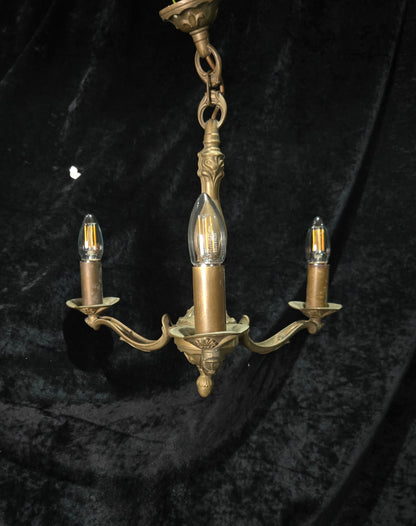 Art Nouveau Style Vintage French Bronze Veritable 3 Arm Chandelier Ceiling Light